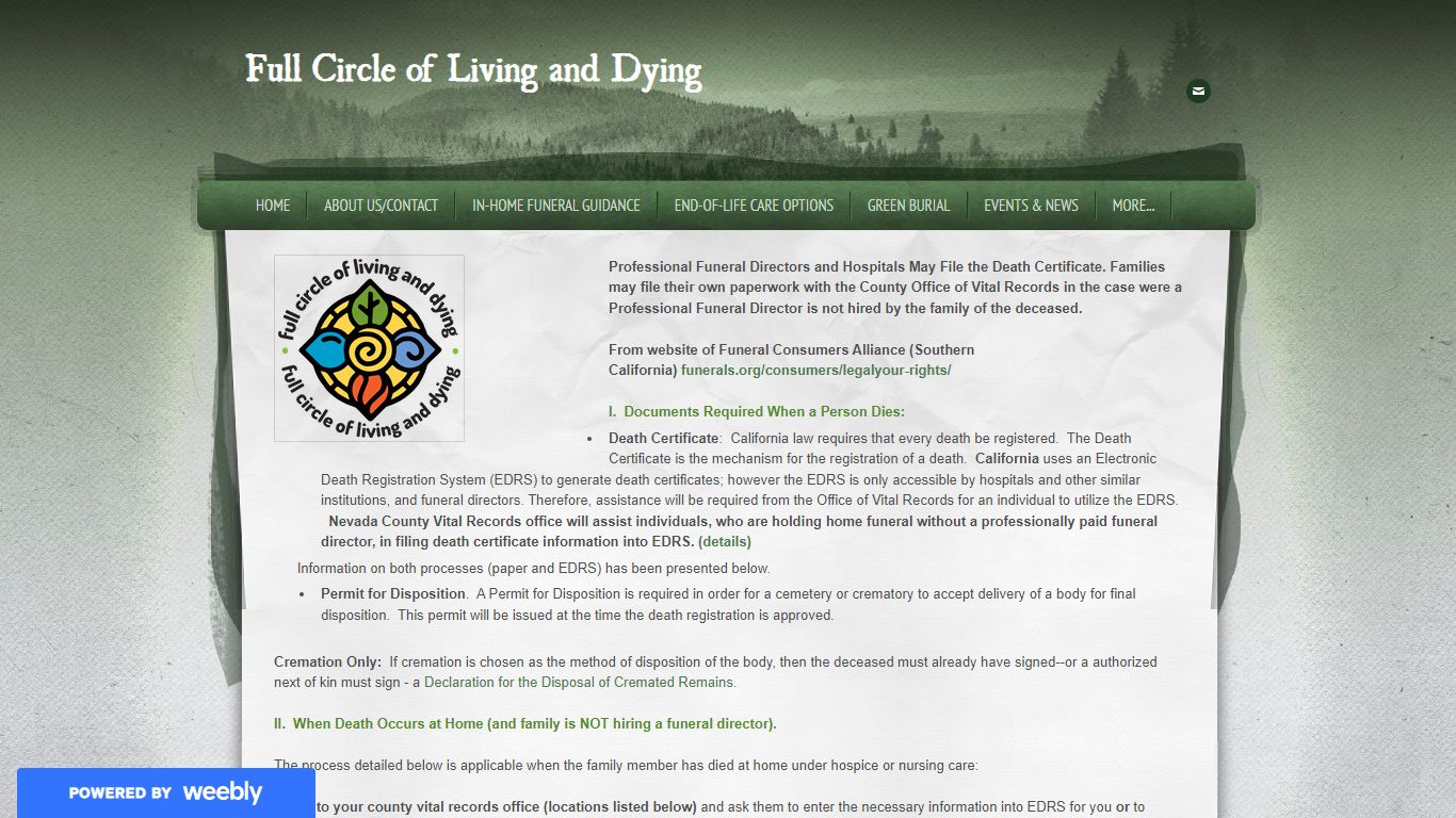 CALIFORNIA DEATH CERTIFICATE Instructions - Full Circle of Living and Dying