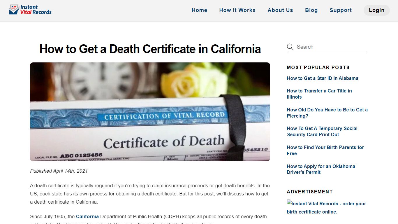 How to Get a Death Certificate in California - InstantVitalRecords